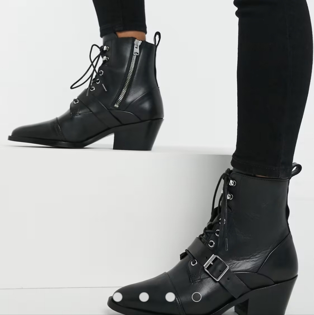 AllSaints Katy lace up heeled leather boots with buckle in black - Picture 11 of 12